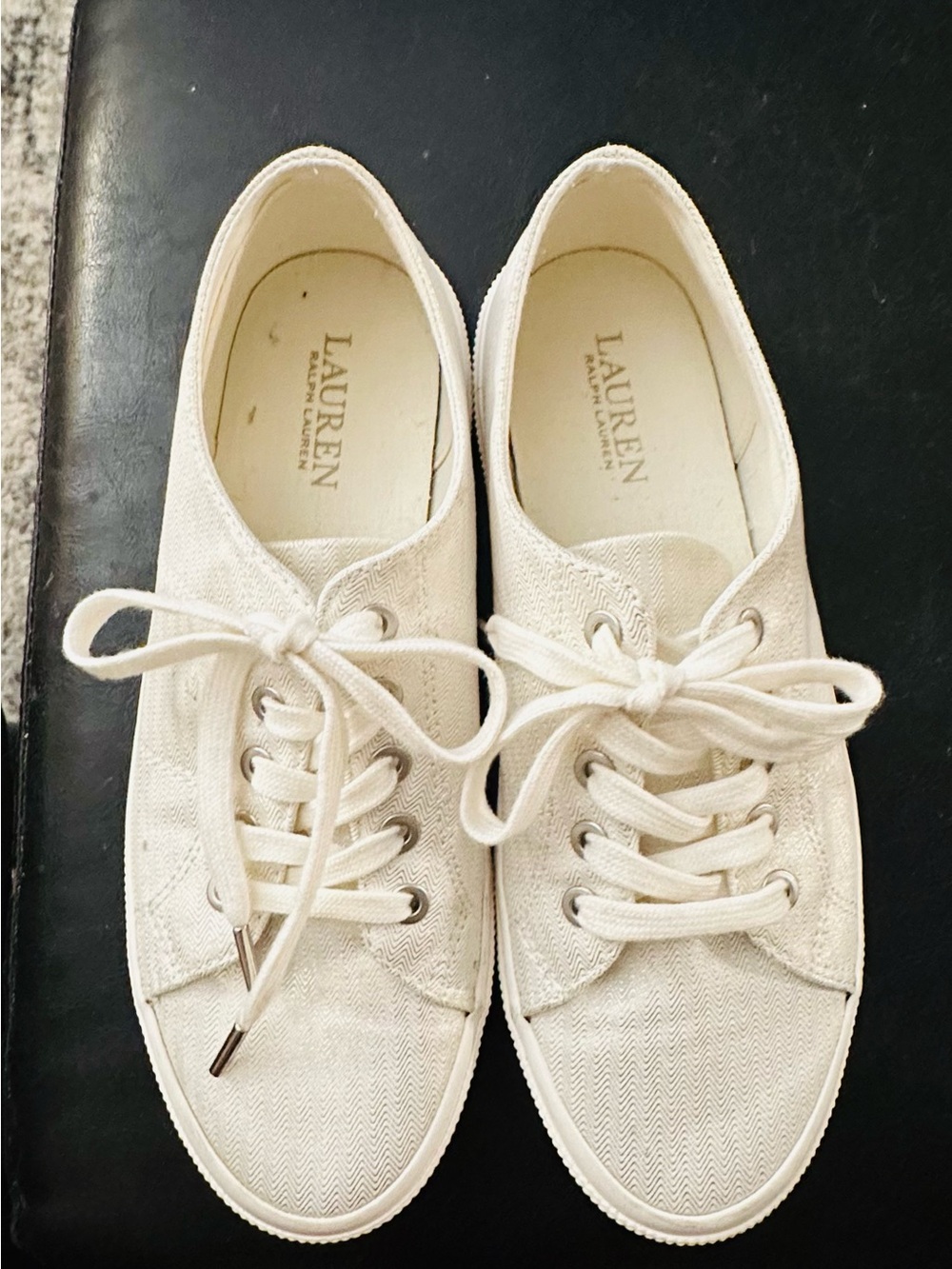Lauren Ralph Lauren Women's Off-White Canvas Lace-Up Sneakers